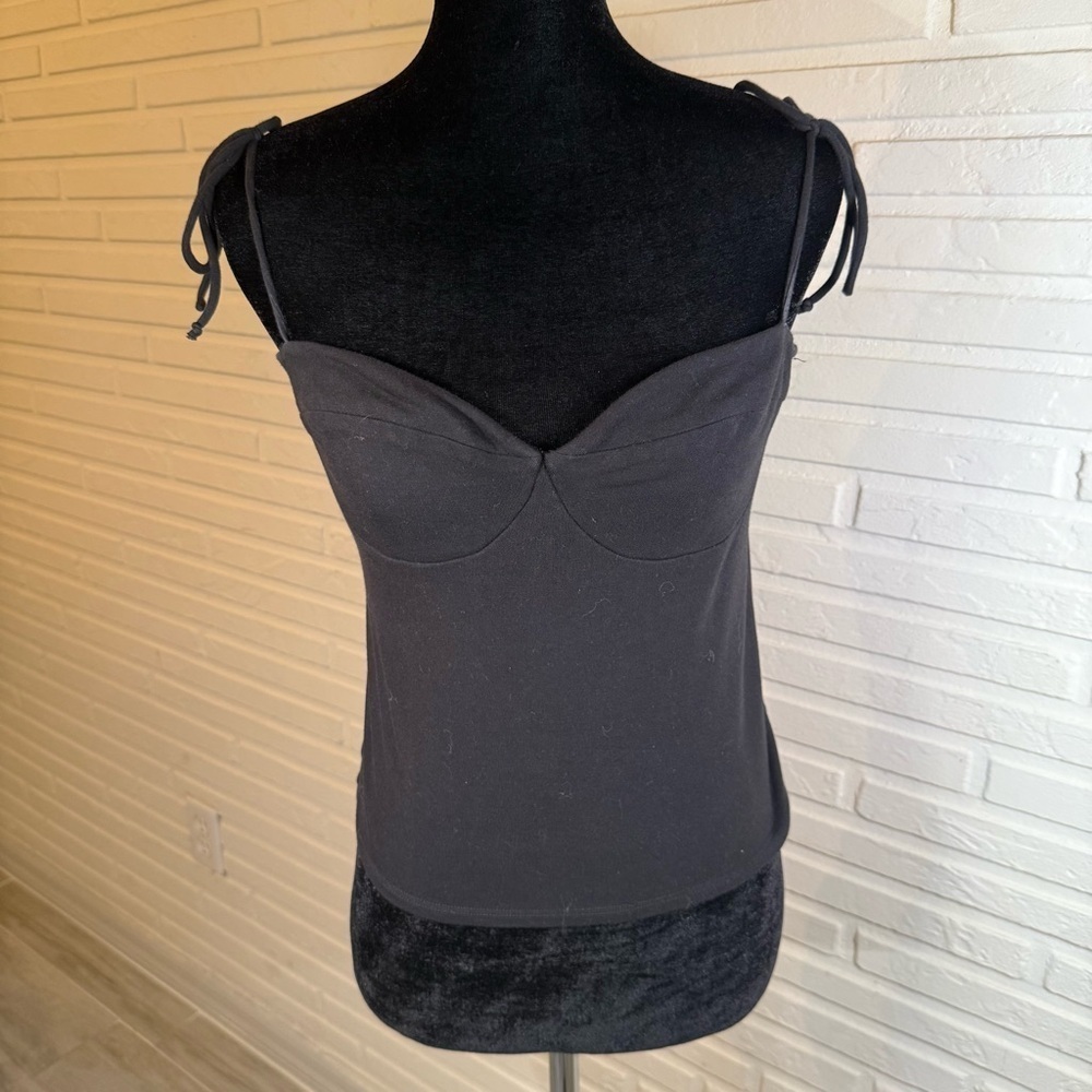 Reformation Black Monochrome Tie Strap Spaghetti Strap Tank, Women’s Size Medium
